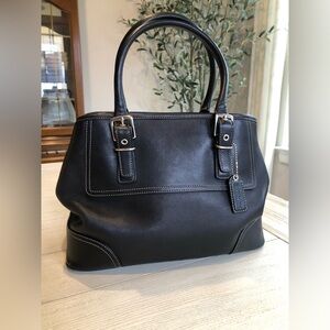 Vintage Coach Black Leather Carry-All Hampton Tote/Satchel #7555 w/hangtag